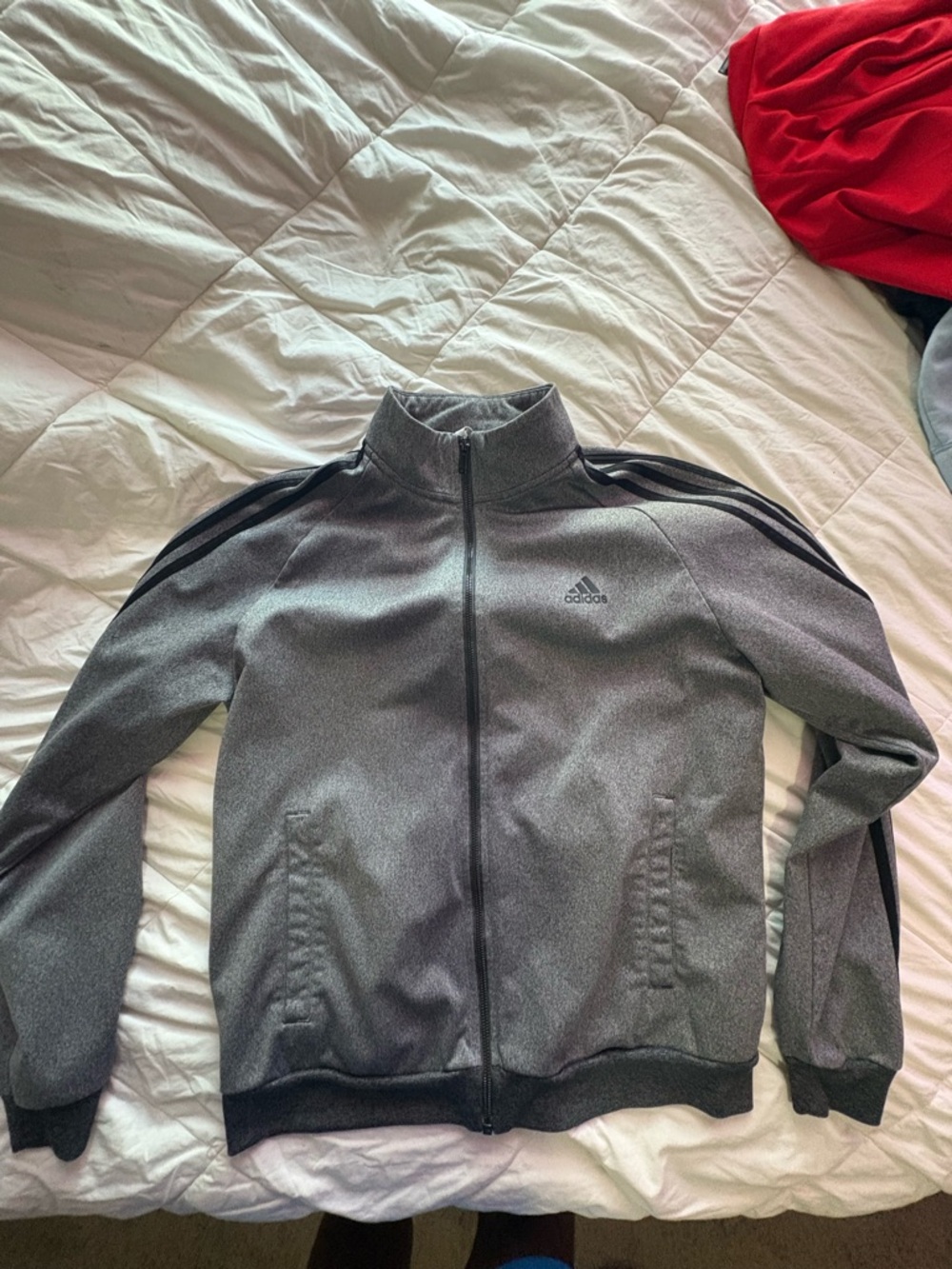 adidas Gray Lightweight Full-Zip Track Jacket with Black Stripes